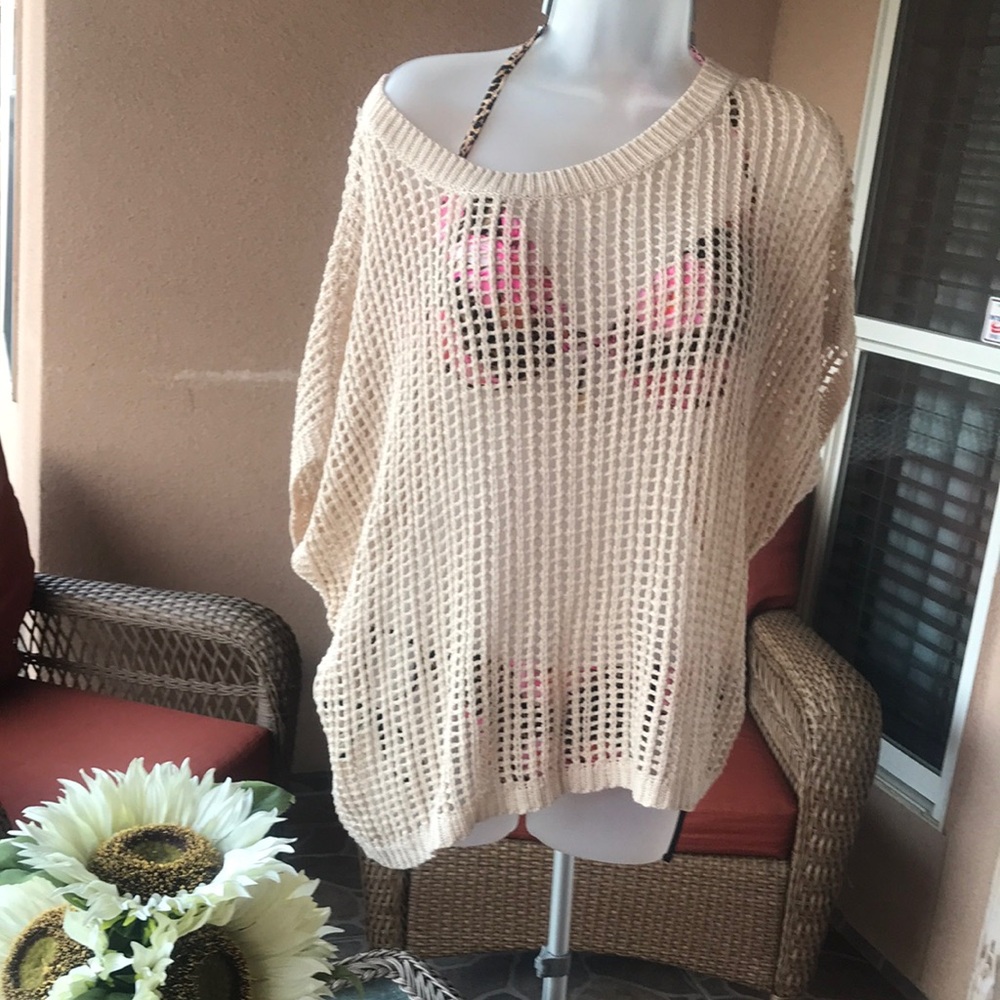 Cream Swim Coverup with Textured Knit